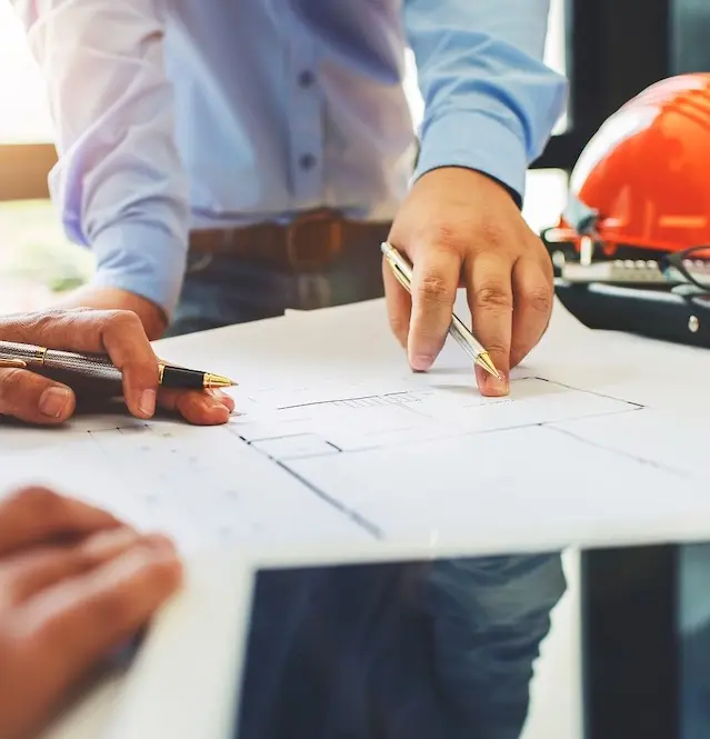 Architecture engineering teamwork meeting at workplace to plan drawing a new blueprint busy working hard for apartment building small business of their customer service.